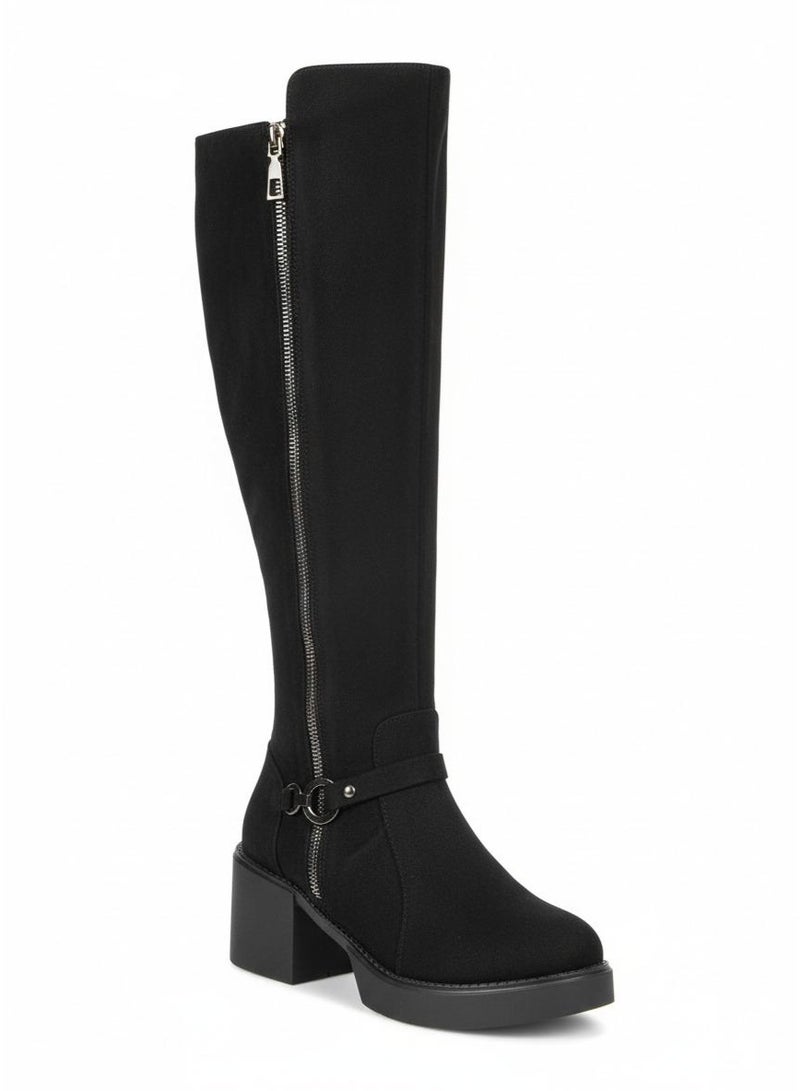 LIFESTYLISH Long Boot  Mid Heels Suede Elegant  LB-42 - Black - Image 4