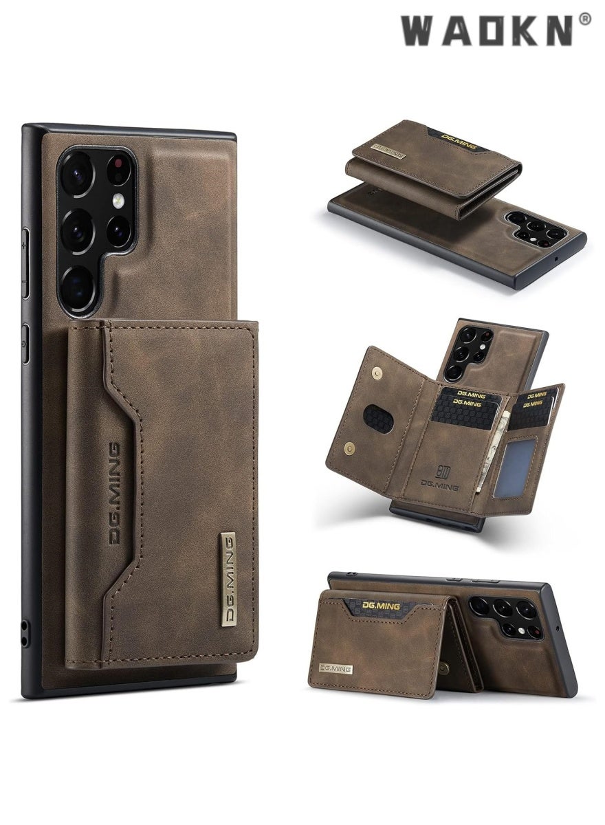 Dg Ming Samsung Galaxy S24 Ultra 5G Case, 2 in 1 Detachable Wallet Back Cover, Premium Leather Case with Card Holder Pocket, Slim Phone Case for S24 Ultra with Kickstand (Coffee, S24 Ultra)