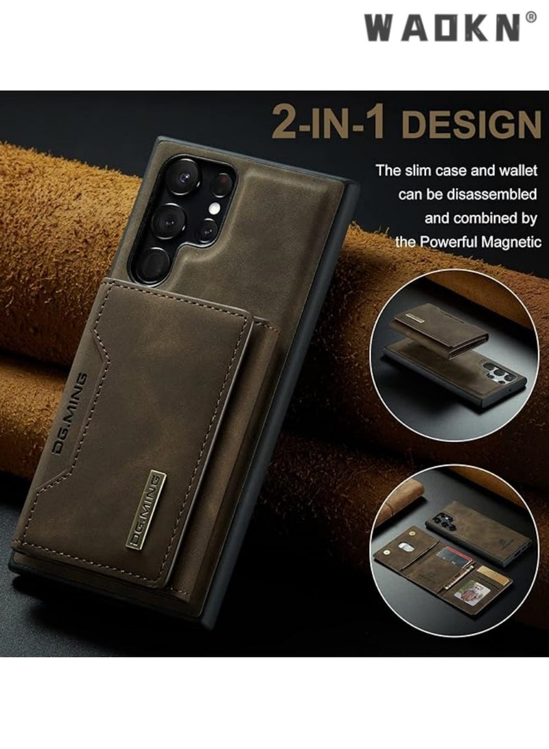 Dg مينغ سامسونج غالاكسي S24 ULTRA 5G الهاتف المحمول القضية ، واثنين في واحد قابل للفصل المحفظة الغطاء الخلفي ، حالة الهاتف المحمول والجلود قسط مع جيب حامل البطاقة ، S24 ULTRA الهاتف المحمول القضية مع حامل ( القهوة ، S24 ULTRA ) - Image 2
