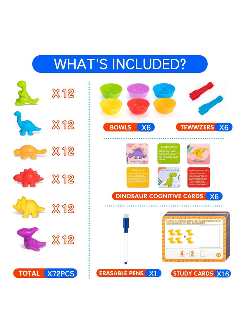 PYEBE Counting Dinosaurs 72 Pcs/Set Sorting Dinosaurs with Matching Cups Educational Cards,Color Sorting and Counting Activity Set, Preschool Montessori Sensory Learning Toys for Kids Toddlers 3 4 5 6 Years  - Image 2