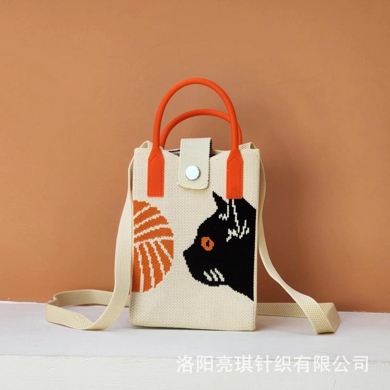 Crossbody Bag, Cute Small Square Bag, Knitted Coin Purse, Fashionable Commuter High-End Bag, Woven Handbag - Image 3