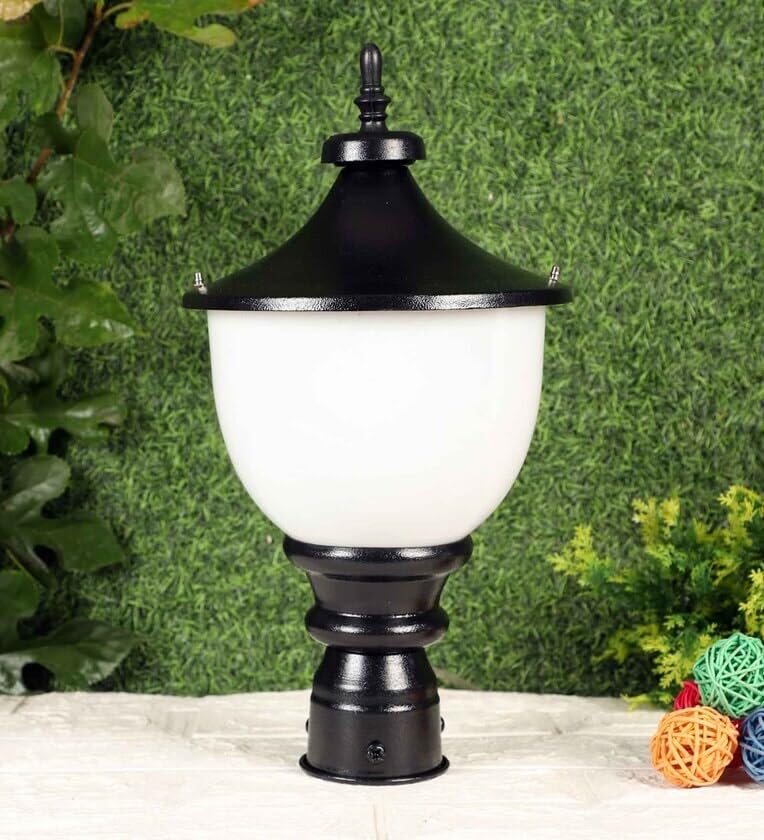 kinis Black and Milky Round Classic Lamp/Gate Light/Outdoor Lamp/Outdoor Light/Pillar Light at Entrance Outdoor Home, Restaurant, Office, etc. (Pack of 2, Without Bulb) - Image 4