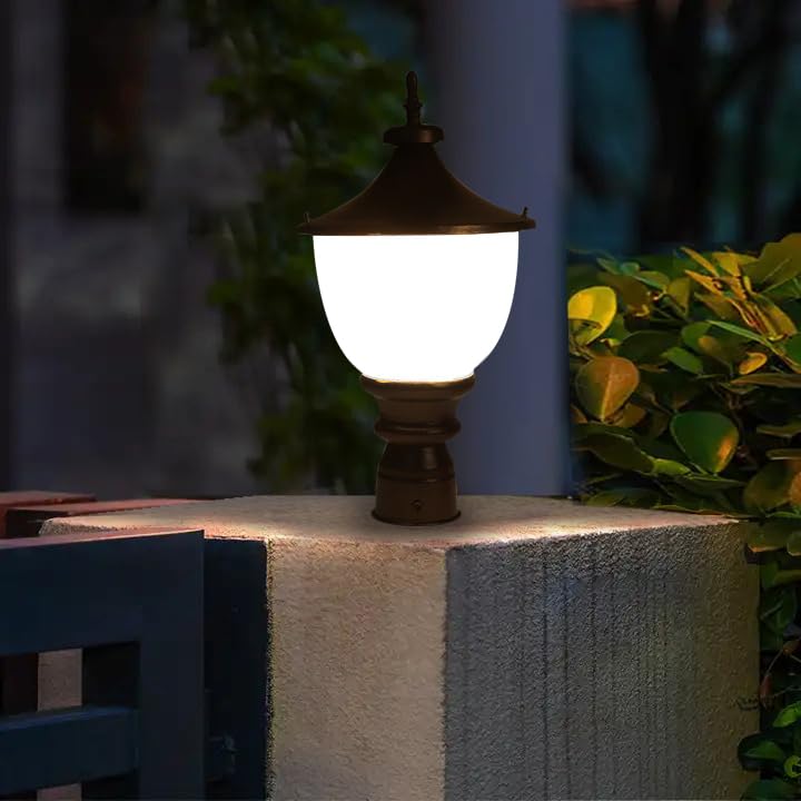 kinis Black and Milky Round Classic Lamp/Gate Light/Outdoor Lamp/Outdoor Light/Pillar Light at Entrance Outdoor Home, Restaurant, Office, etc. (Pack of 2, Without Bulb) - Image 2
