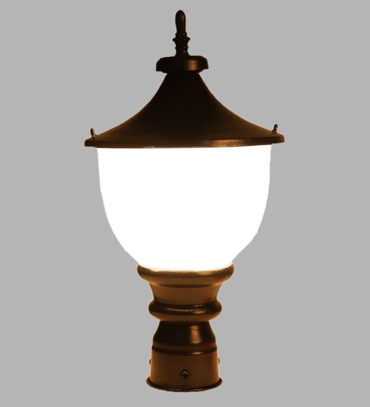 kinis Black and Milky Round Classic Lamp/Gate Light/Outdoor Lamp/Outdoor Light/Pillar Light at Entrance Outdoor Home, Restaurant, Office, etc. (Pack of 2, Without Bulb) - Image 3