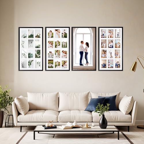 SPEPLA 12 Opening 4x6 Black Collage Picture Frames, Multiple Frames for Displaying 6x4 Photos with White Mat（1 Pack） - Image 3