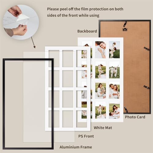 SPEPLA 12 Opening 4x6 Black Collage Picture Frames, Multiple Frames for Displaying 6x4 Photos with White Mat（1 Pack） - Image 5