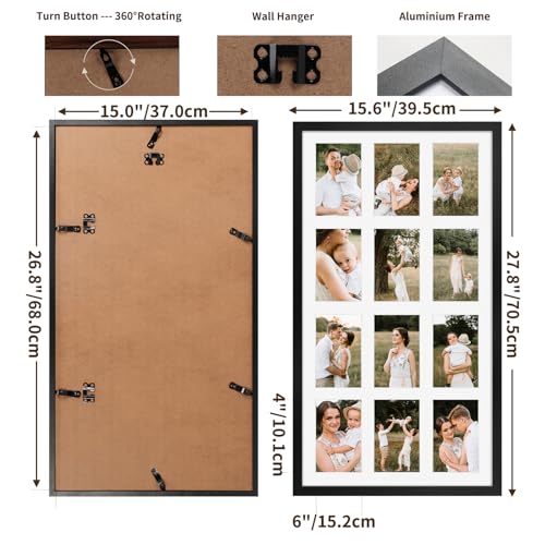 SPEPLA 12 Opening 4x6 Black Collage Picture Frames, Multiple Frames for Displaying 6x4 Photos with White Mat（1 Pack） - Image 2