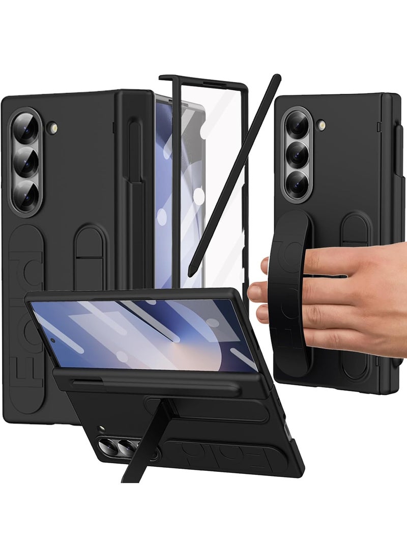 اووكاي جراب لهاتف Samsung Galaxy Z Fold 7 مع حامل قلم وقلم رفيع، جراب بمسند مع حزام يد وواقي شاشة بحافة مرتفعة لحماية المفصلة لهاتف Z Fold 7 (أسود) - Image 1