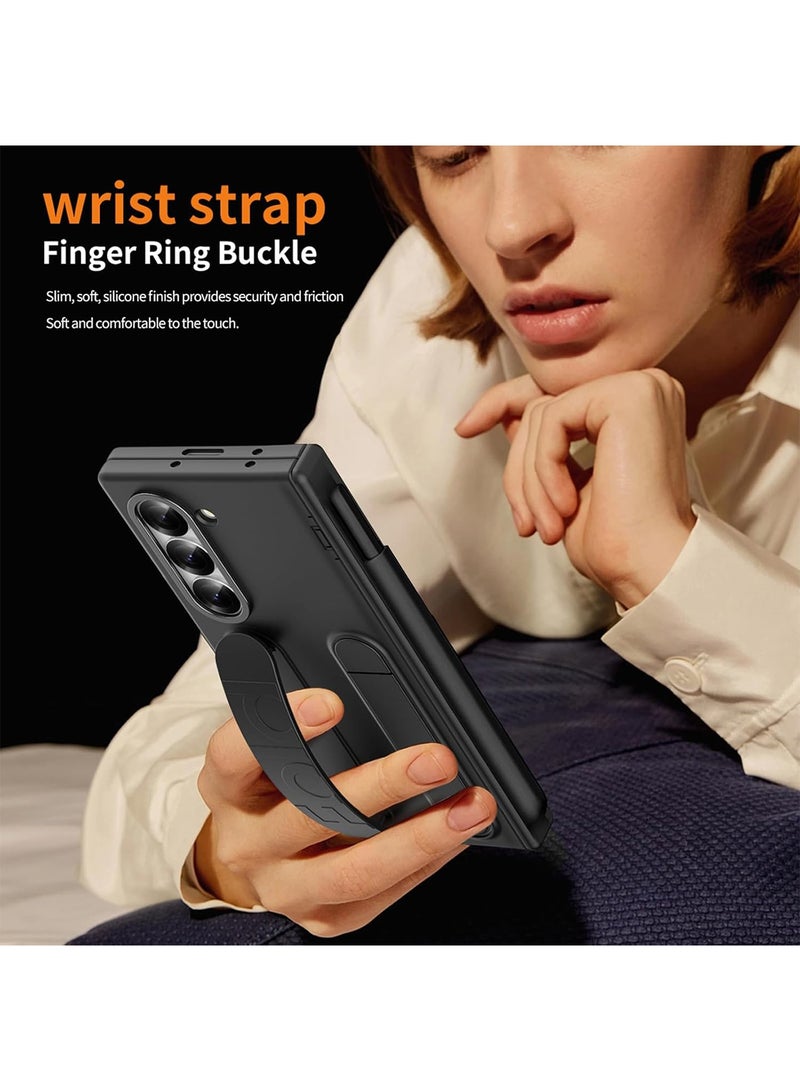 اووكاي جراب لهاتف Samsung Galaxy Z Fold 7 مع حامل قلم وقلم رفيع، جراب بمسند مع حزام يد وواقي شاشة بحافة مرتفعة لحماية المفصلة لهاتف Z Fold 7 (أسود) - Image 2