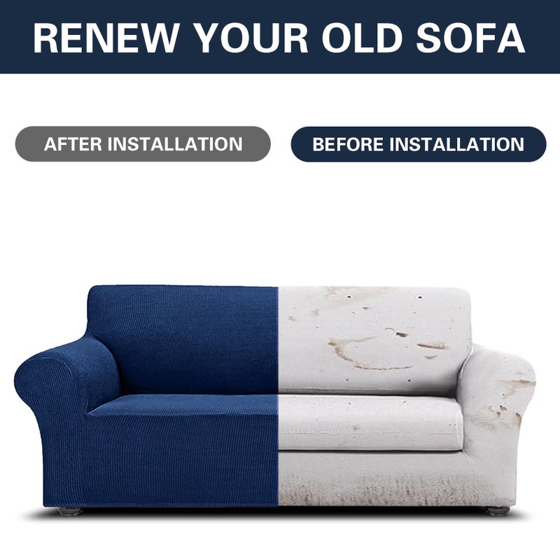 Cupuamon 2026 New Stretch Sofa Slipcovers Couch Cover for 3 Cushion Furniture Protector Sofa Covers with Elastic Bottom Jacquard Fabric Small Checks for Pets, Kids -Sofa, Classic Blue - Image 5