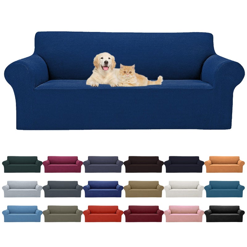 Cupuamon 2026 New Stretch Sofa Slipcovers Couch Cover for 3 Cushion Furniture Protector Sofa Covers with Elastic Bottom Jacquard Fabric Small Checks for Pets, Kids -Sofa, Classic Blue - Image 1