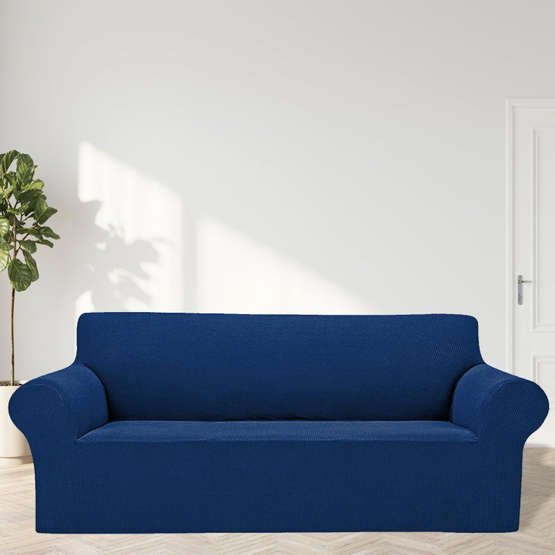 Cupuamon 2026 New Stretch Sofa Slipcovers Couch Cover for 3 Cushion Furniture Protector Sofa Covers with Elastic Bottom Jacquard Fabric Small Checks for Pets, Kids -Sofa, Classic Blue - Image 3