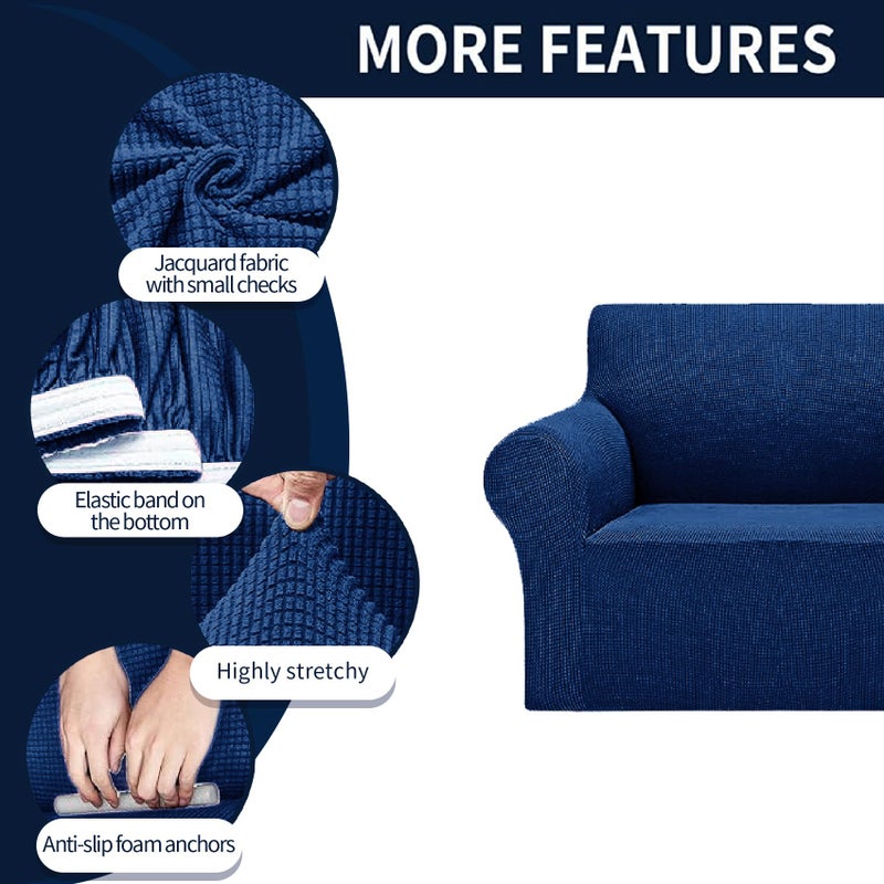 Cupuamon 2026 New Stretch Sofa Slipcovers Couch Cover for 3 Cushion Furniture Protector Sofa Covers with Elastic Bottom Jacquard Fabric Small Checks for Pets, Kids -Sofa, Classic Blue - Image 4