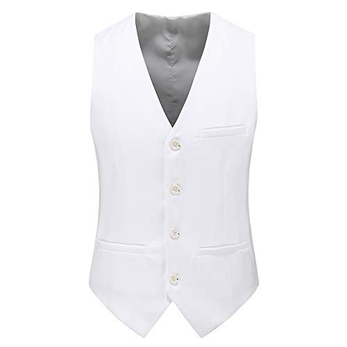 UNINUKOO Mens Suit Vest Slim Fit Formal Dress Casual Waistcoat Four Buttons Tuxedo Suit Vest US Size 34 White - Image 1