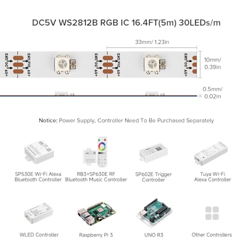 BTF-LIGHTING WS2812B IC RGB 5050SMD Pure Gold Individual Addressable LED Strip 16.4FT 150LED 30Pixel/m Flexible Full Color IP65 DC5V for DIY Chasing Color Project(No Adapter or Controller) - Image 3