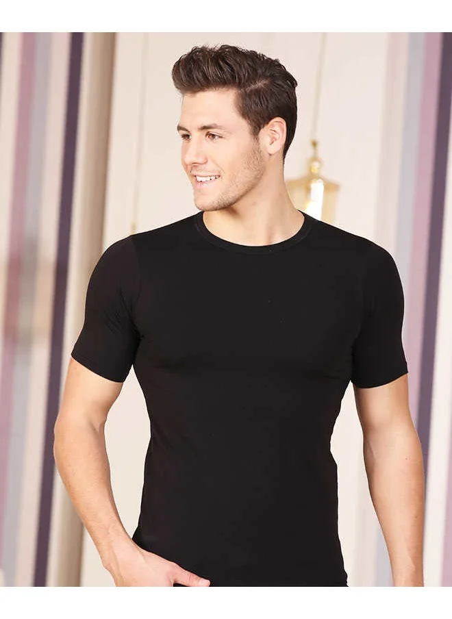 Berrak Zero Collar Lycra Single Jersey Combed Cotton Men's Athlete - 1024-Black