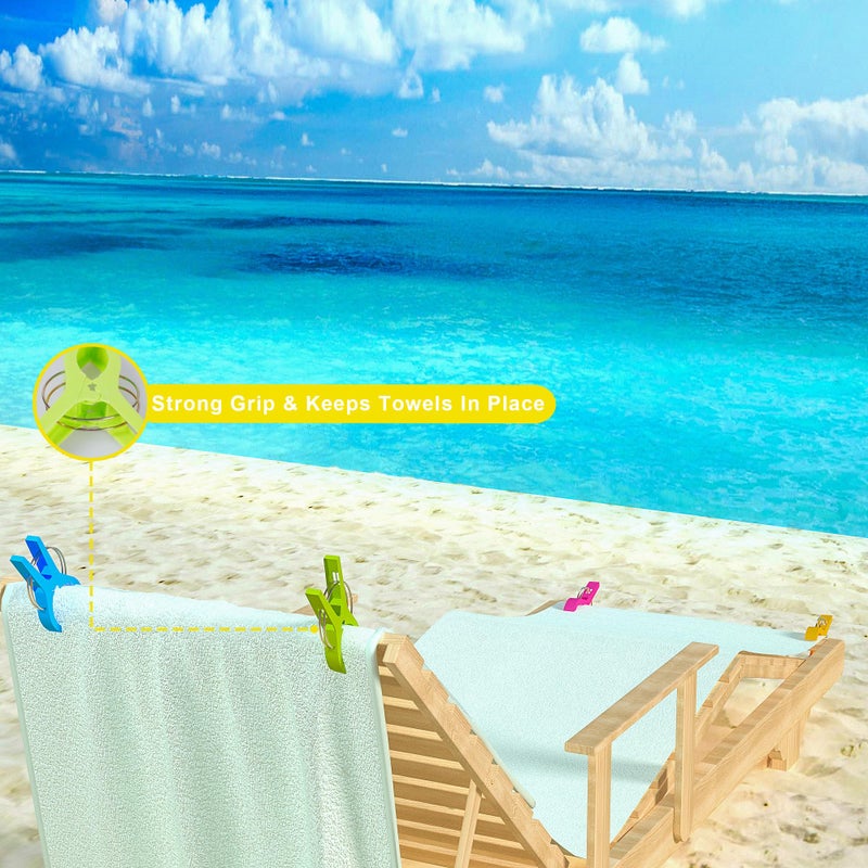 ECROCY Beach Towel Clips Heavy Duty, 8 Pack Towel Clips Non-Slip, Waterproof Towel Holder in Bright Colors - Image 2