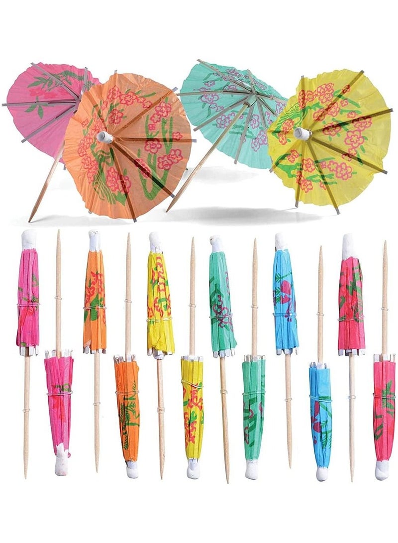 Y&D Drink Paper Umbrellas, Fruits Dessert Toothpicks Tropical Color Cupcake Topper for Summer Pool Wedding Beach Baby Birthday Party Decoration Supplies (140 Pcs) - Image 1