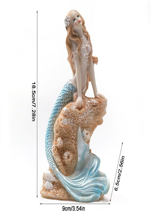 Rayberro Blue Mermaid Figurines 7.28" Resin Mermaid Sculpture Mediterranean Princess Ornaments Home Office Desktop Bookshelf Mermaid Collectible Figurines Crafts Fish Tank Aquarium Decoration Gift - Image 2