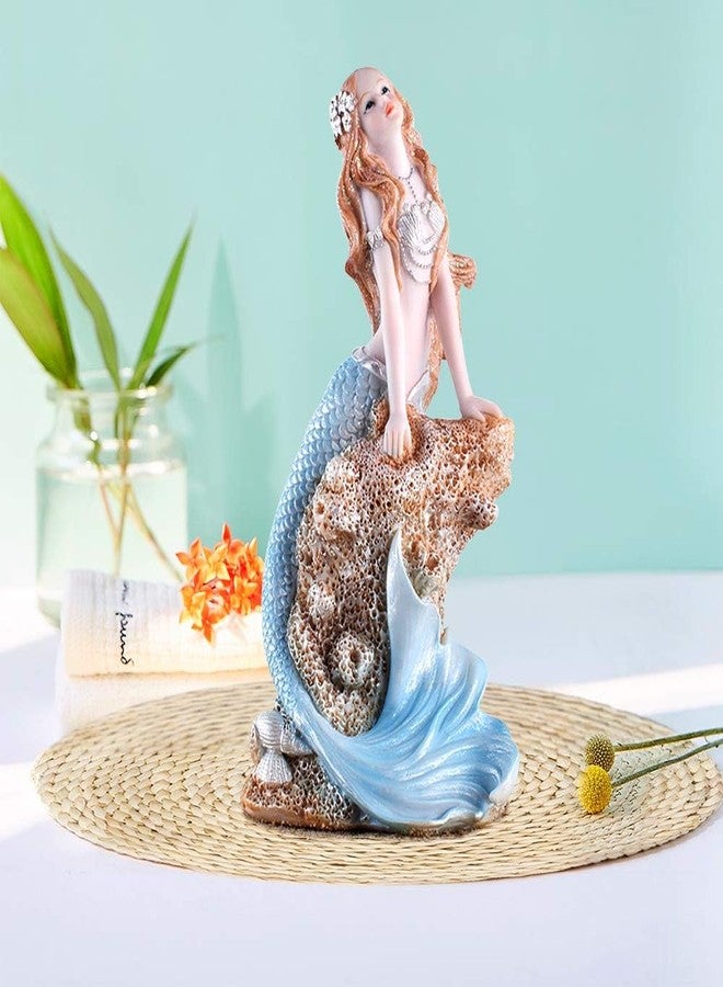 Rayberro Blue Mermaid Figurines 7.28" Resin Mermaid Sculpture Mediterranean Princess Ornaments Home Office Desktop Bookshelf Mermaid Collectible Figurines Crafts Fish Tank Aquarium Decoration Gift - Image 4