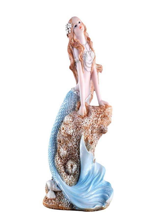 Rayberro Blue Mermaid Figurines 7.28" Resin Mermaid Sculpture Mediterranean Princess Ornaments Home Office Desktop Bookshelf Mermaid Collectible Figurines Crafts Fish Tank Aquarium Decoration Gift - Image 1