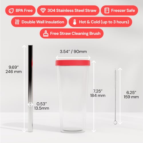 Dodoko Reusable Boba Cup and Straw Boba Tea Cup Bubble Tea Cup Reusable Iced Coffee Cup Cold Coffee Cup Smoothie Cup with Lid and Straw Smoothie Cup to go Smoothie Tumbler 17 oz - Hot Pink - Image 4