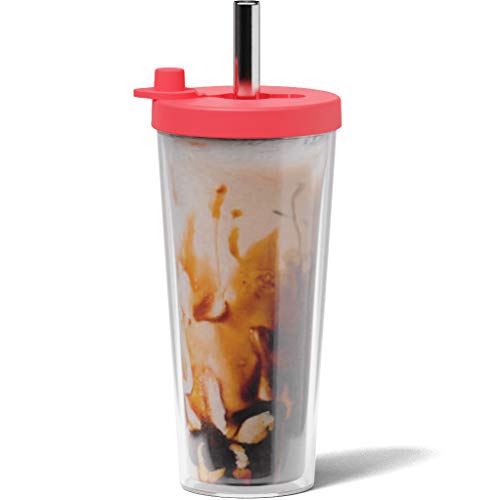 Dodoko Reusable Boba Cup and Straw Boba Tea Cup Bubble Tea Cup Reusable Iced Coffee Cup Cold Coffee Cup Smoothie Cup with Lid and Straw Smoothie Cup to go Smoothie Tumbler 17 oz - Hot Pink - Image 1