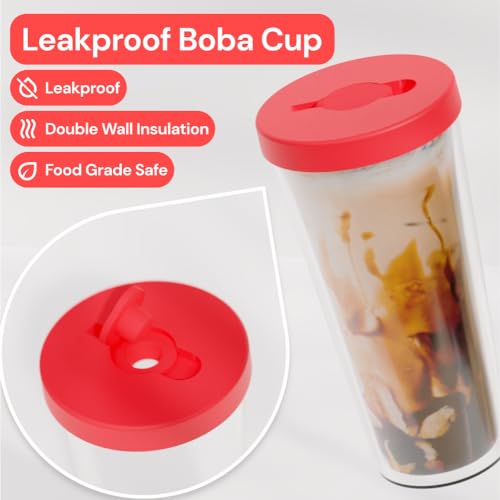 Dodoko Reusable Boba Cup and Straw Boba Tea Cup Bubble Tea Cup Reusable Iced Coffee Cup Cold Coffee Cup Smoothie Cup with Lid and Straw Smoothie Cup to go Smoothie Tumbler 17 oz - Hot Pink - Image 2