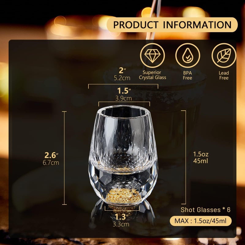 DUJUST Diamond Shot Glasses (1.5oz), Crystal Shot Glass Set Decorated with 24K Gold Leaf Flakes, Luxury & Cute Shot Cups, BPA-Free & Lead-Free, Perfect for DÃ©cor & Collection, Gift Choice - 6 pcs - Image 5