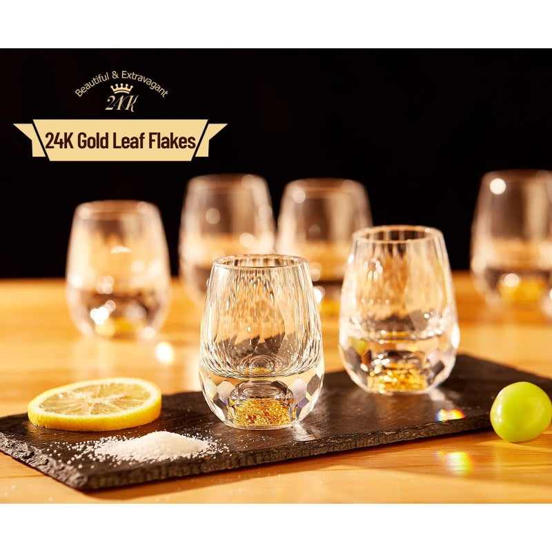DUJUST Diamond Shot Glasses (1.5oz), Crystal Shot Glass Set Decorated with 24K Gold Leaf Flakes, Luxury & Cute Shot Cups, BPA-Free & Lead-Free, Perfect for DÃ©cor & Collection, Gift Choice - 6 pcs - Image 2