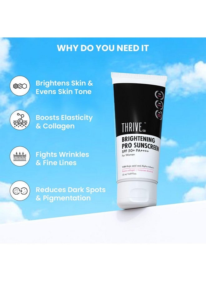 ثريفيكو واقي شمسي برايتنينغ برو للنساء | عامل حماية من الشمس 50+ Pa++++ | لا يترك علامات بيضاء | حمض الكوجيك وفيتامين سي ودياكنميد™ | غير لزج ومضاد للشيخوخة | يعزز الكولاجين ويزيل البقع الداكنة والتجاعيد | 50 مل - Image 4