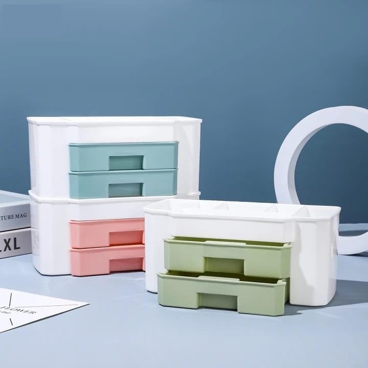 OLMARTT KITCHENWARE Hair Dresser Organizer Portable Cosmetic Makeup Organizer With Drawers Plastic Bathroom Storage Box Brush Lipstick Holder Makeup Organizer Drawer Design (2 Layer,Gray) - Image 3