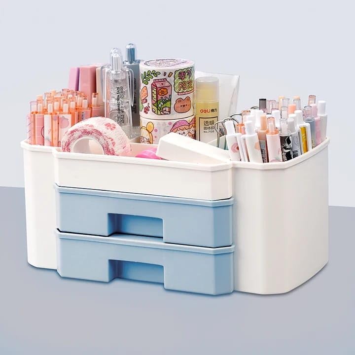 OLMARTT KITCHENWARE Hair Dresser Organizer Portable Cosmetic Makeup Organizer With Drawers Plastic Bathroom Storage Box Brush Lipstick Holder Makeup Organizer Drawer Design (2 Layer,Gray) - Image 4