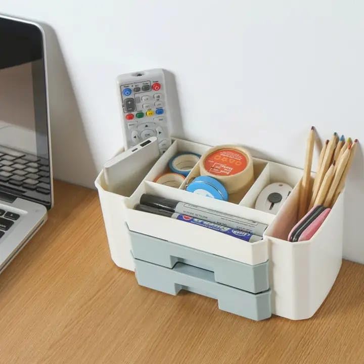 OLMARTT KITCHENWARE Hair Dresser Organizer Portable Cosmetic Makeup Organizer With Drawers Plastic Bathroom Storage Box Brush Lipstick Holder Makeup Organizer Drawer Design (2 Layer,Gray) - Image 2