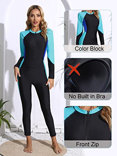 Halcurt Full Body Rash Guard Women Quick Dry 1 PC Front Zipper Winter Swimsuit Blue Black M - Image 4