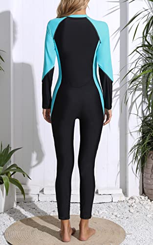Halcurt Full Body Rash Guard Women Quick Dry 1 PC Front Zipper Winter Swimsuit Blue Black M - Image 2