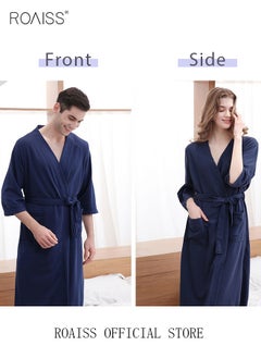 roaiss Women and Men Waffle Kimono Bathrobe Cotton Sleepwear Spa Robe Nightwear Nightgown Women Water Bathrobe Bridesmaid Robes Unisex Dressing Gown Autumn Robe  - Image 5