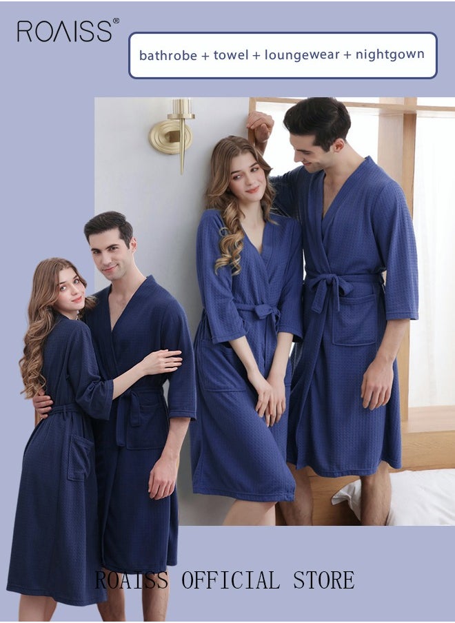 roaiss - Women and Men Waffle Kimono Bathrobe Cotton Sleepwear Spa Robe Nightwear Nightgown Women Water Bathrobe Bridesmaid Robes Unisex Dressing Gown Autumn Robe - Image 1