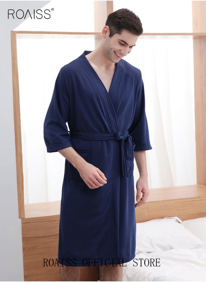 roaiss - Women and Men Waffle Kimono Bathrobe Cotton Sleepwear Spa Robe Nightwear Nightgown Women Water Bathrobe Bridesmaid Robes Unisex Dressing Gown Autumn Robe - Image 1