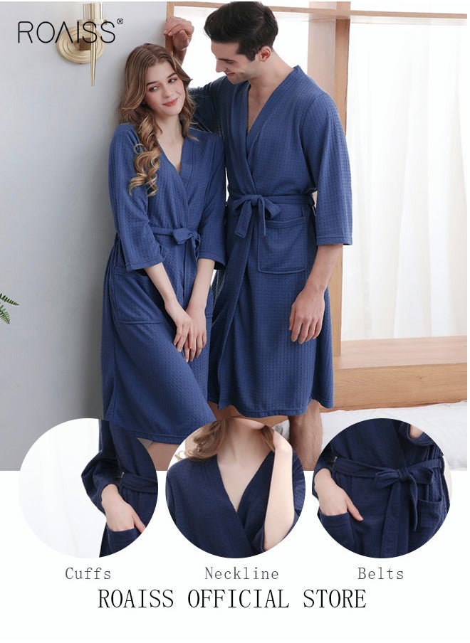 roaiss - Women and Men Waffle Kimono Bathrobe Cotton Sleepwear Spa Robe Nightwear Nightgown Women Water Bathrobe Bridesmaid Robes Unisex Dressing Gown Autumn Robe - Image 1