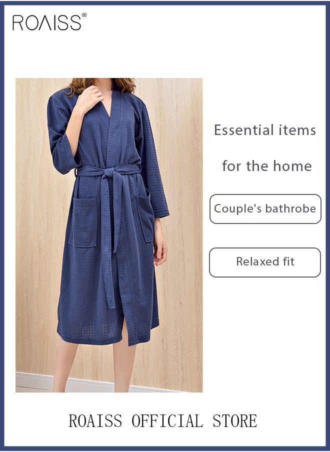 roaiss - Women and Men Waffle Kimono Bathrobe Cotton Sleepwear Spa Robe Nightwear Nightgown Women Water Bathrobe Bridesmaid Robes Unisex Dressing Gown Autumn Robe - Image 1