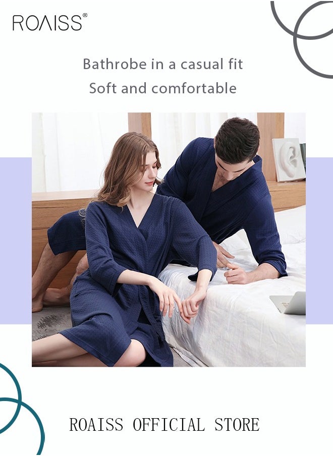 roaiss - Women and Men Waffle Kimono Bathrobe Cotton Sleepwear Spa Robe Nightwear Nightgown Women Water Bathrobe Bridesmaid Robes Unisex Dressing Gown Autumn Robe - Image 1