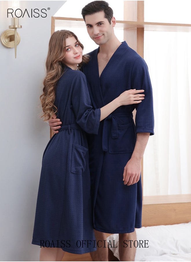 roaiss - Women and Men Waffle Kimono Bathrobe Cotton Sleepwear Spa Robe Nightwear Nightgown Women Water Bathrobe Bridesmaid Robes Unisex Dressing Gown Autumn Robe - Image 1