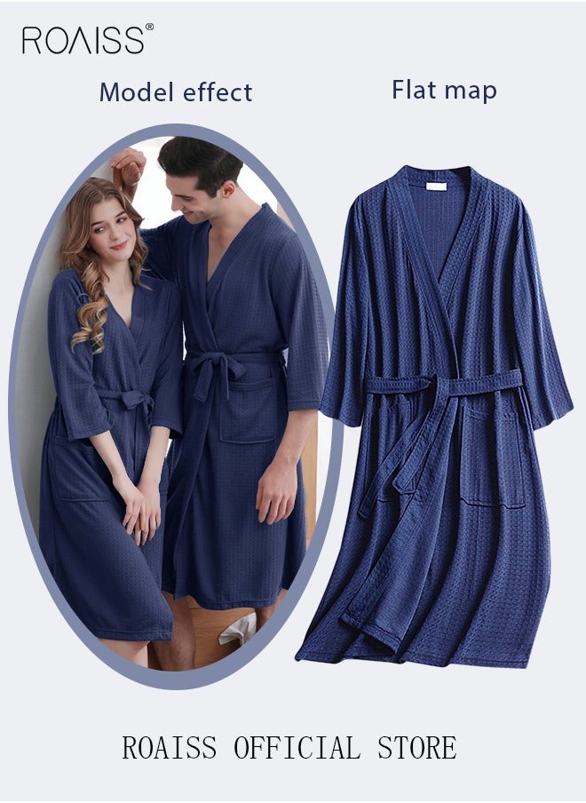 roaiss - Women and Men Waffle Kimono Bathrobe Cotton Sleepwear Spa Robe Nightwear Nightgown Women Water Bathrobe Bridesmaid Robes Unisex Dressing Gown Autumn Robe - Image 1
