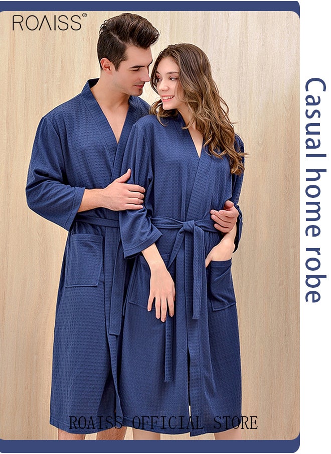roaiss - Women and Men Waffle Kimono Bathrobe Cotton Sleepwear Spa Robe Nightwear Nightgown Women Water Bathrobe Bridesmaid Robes Unisex Dressing Gown Autumn Robe - Image 1
