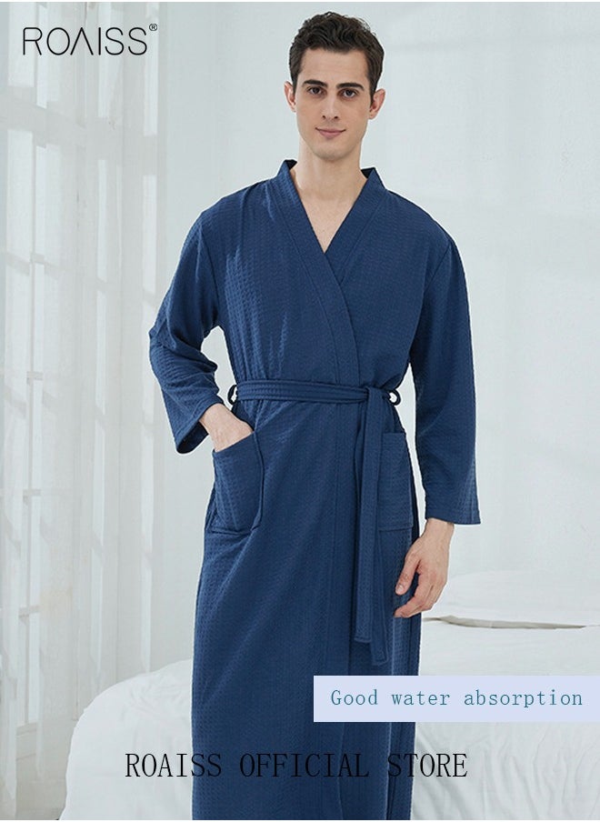 roaiss - Women and Men Waffle Kimono Bathrobe Cotton Sleepwear Spa Robe Nightwear Nightgown Women Water Bathrobe Bridesmaid Robes Unisex Dressing Gown Autumn Robe - Image 1