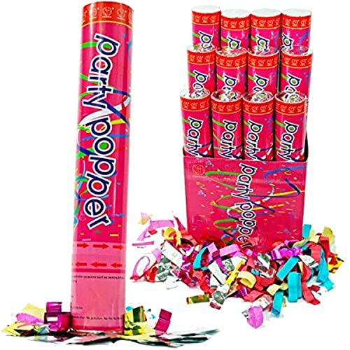 Confetti Cannons (12 Pack) Large (12 Inch) Confetti Cannons Air Compressed Party Poppers Indoor and Outdoor Safe Perfect For Any Party New Years Eve or Wedding Celebrations Shoot Streamers 10 Foot - Image 1