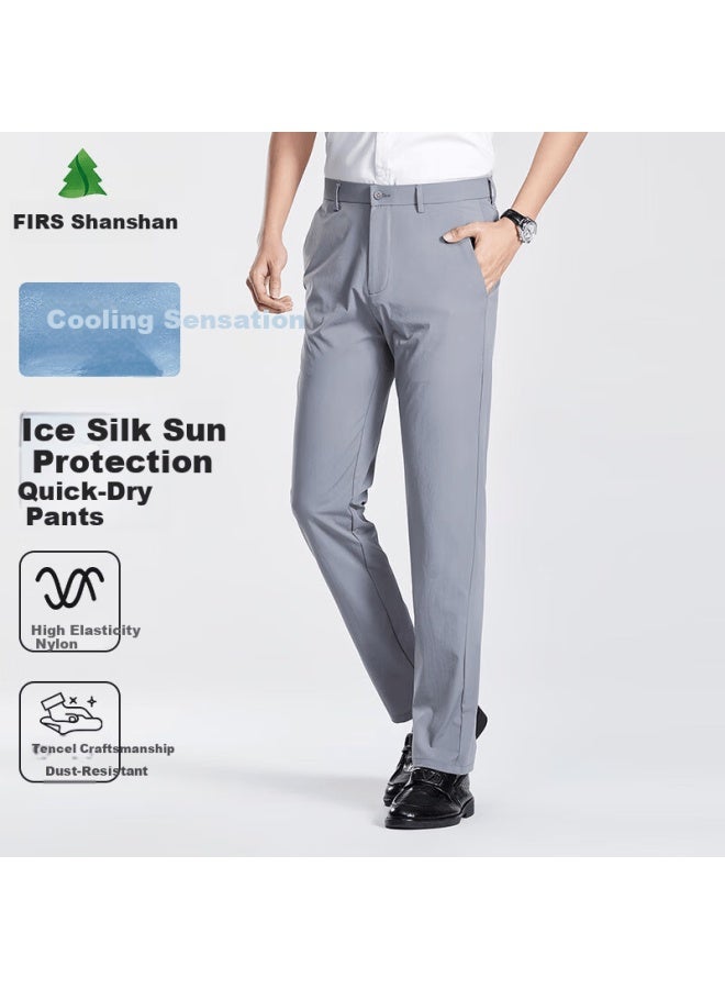 Firs Men's Summer Thin Casual Business Versatile Quick-dry Stretch Straight Pants Gray 621 Size 33