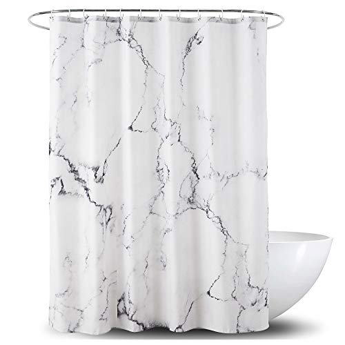 YOSTEV Marble Bathroom Shower Curtain,Grey and White Fabric Shower Curtain with Hooks,Unique 3D Printing,Decorative Bathroom Accessories,Water Proof,Reinforced Metal Grommets,Standard 72x72 Inches - Image 1