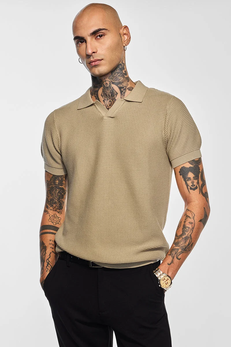SNITCH Core Lab Beige Textured Polo T-Shirt